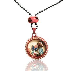HAPPY CAMPER boutique charm red circle locket pendant necklace + FREEBIES